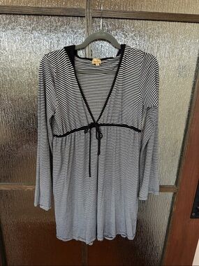 Ella Moss Black and White Striped V-Neck Tie Front mini dress swim coverup sz L